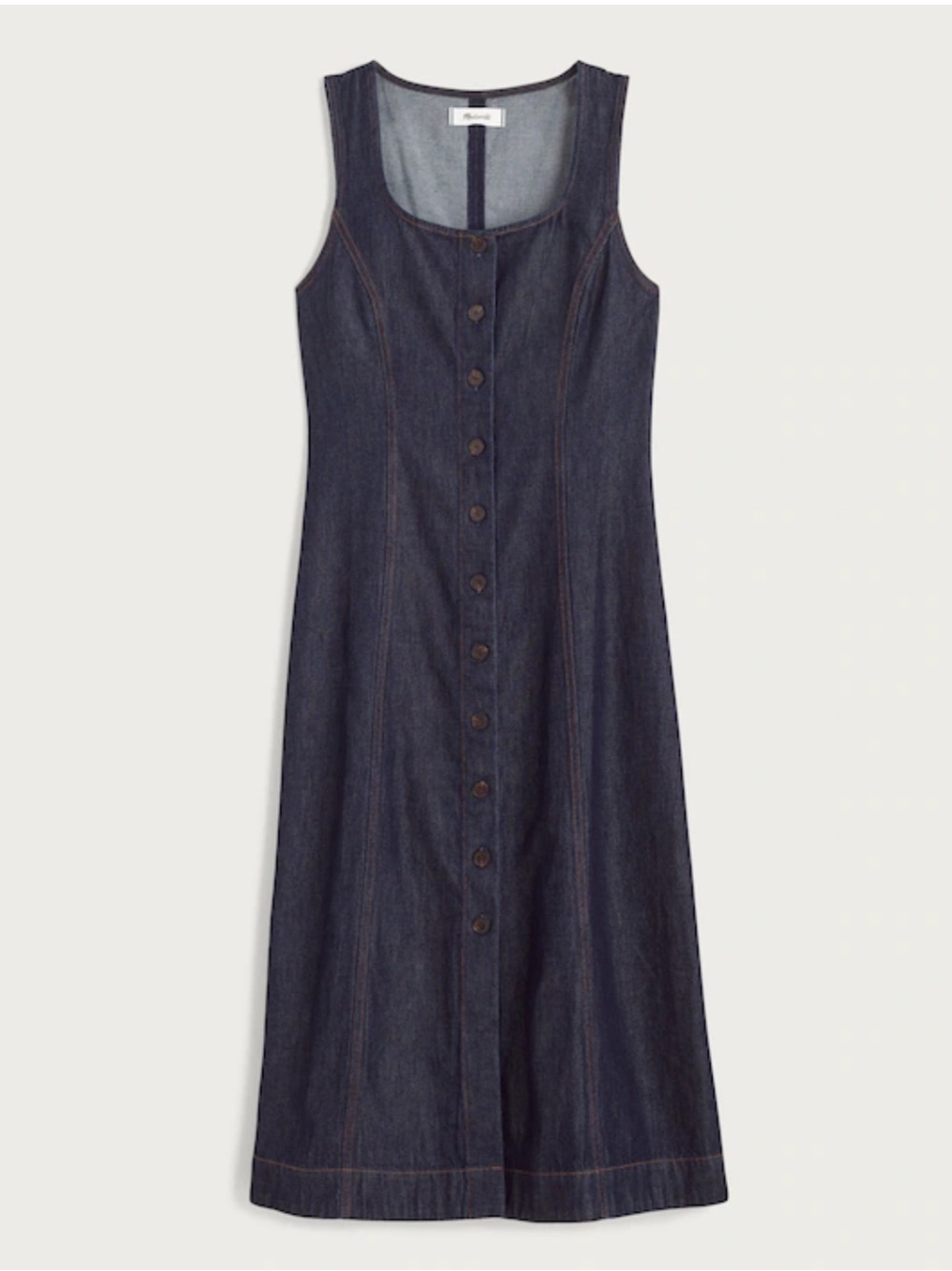 Madewell Airy Denim Squareneck Button Front Midi Dress